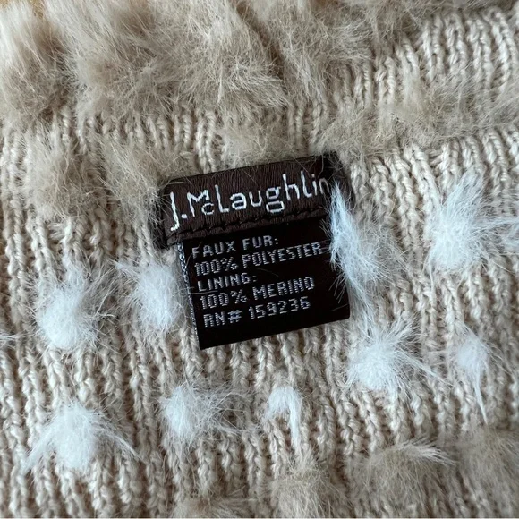 J MCLAUGHLIN AZALEA FAUX FUR NECK WARMER OS SAND OFF WHT STRIPE LUXURY ELEGANT - Picture 8 of 9